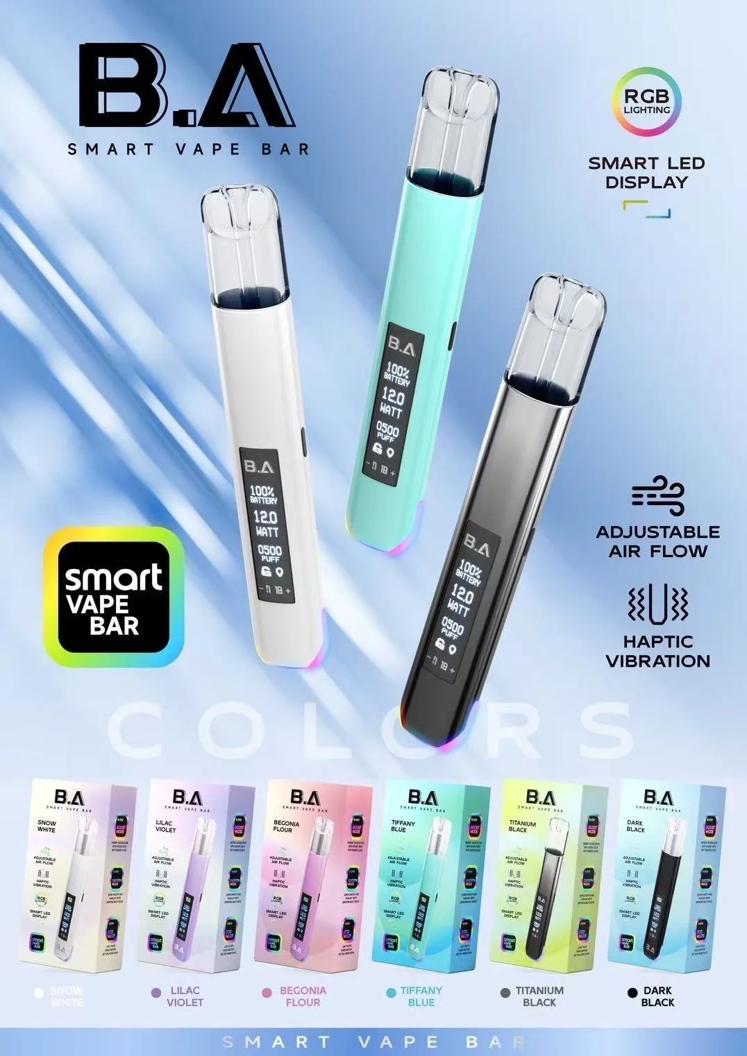 B.A主機一代可調式LED顯示屏可發光Smart Vape Bar煙桿